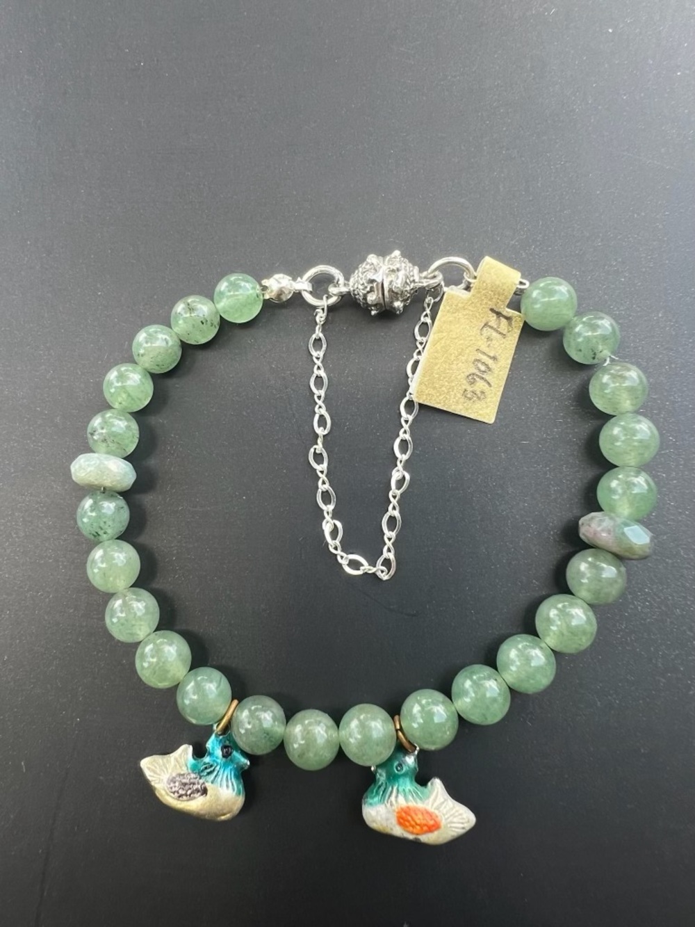 Genuine Stone Aventurine Faceted Agate Cloisonné Duck Charms Bracelet (FL1063)